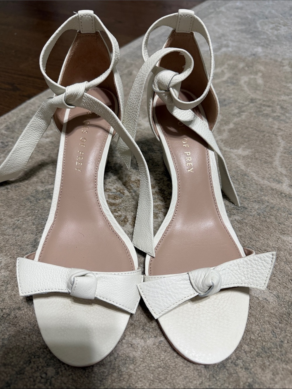 Shoes of Prey White Leather Knot-Bow Ankle-Tie Wedge Heels